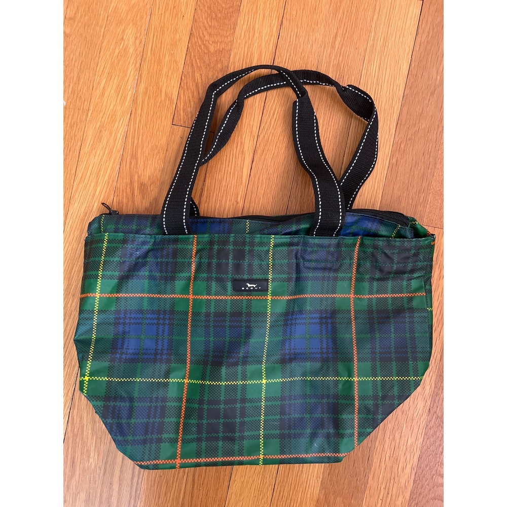 SCOUT Vintage Weekender Green Plaid Zippered Tote Water Resistant Beach
